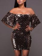 Choies Black Off Shoulder Sequin Detail Bodycon Mini Dress