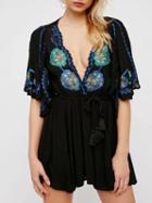 Choies Black Deep V Embroidery Slit Ruffle Sleeve Dress