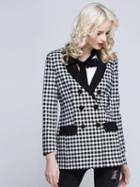 Choies Monochrome Gingham Lapel Double-breasted Long Sleeve Blazer