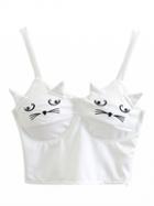 Choies White Embroidery Cat Cropped Vest