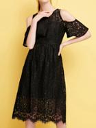 Choies Black Cold Shoulder Ruffle Sleeve Lace Midi Dress