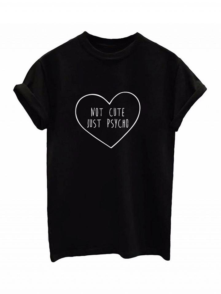 Choies Black Heart Print Roll Sleeve T-shirt