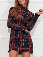 Choies Red Plaid High Neck Tassel Trim Long Sleeve Women Mini Dress