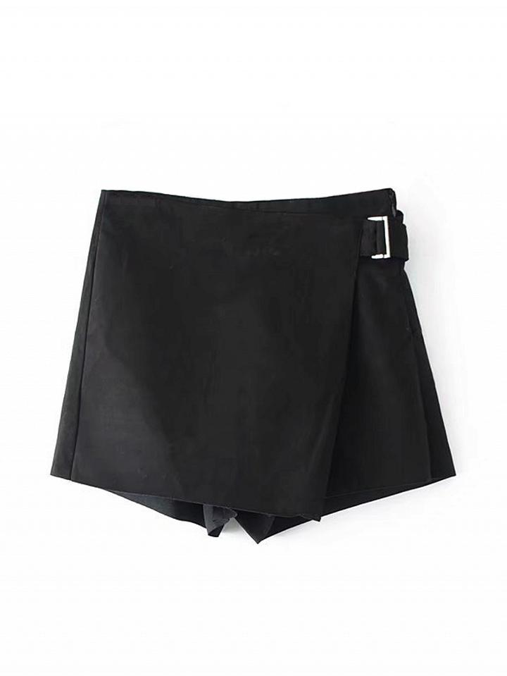 Choies Black High Waist Faux Suede Asymmetric Hem Shorts