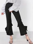 Choies Black High Waist Ruffle Trim Cropped Pants