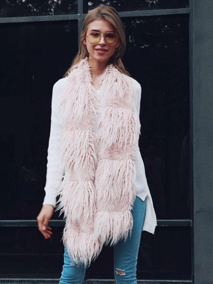 Choies Pink Fluffy Faux Fur Scarf