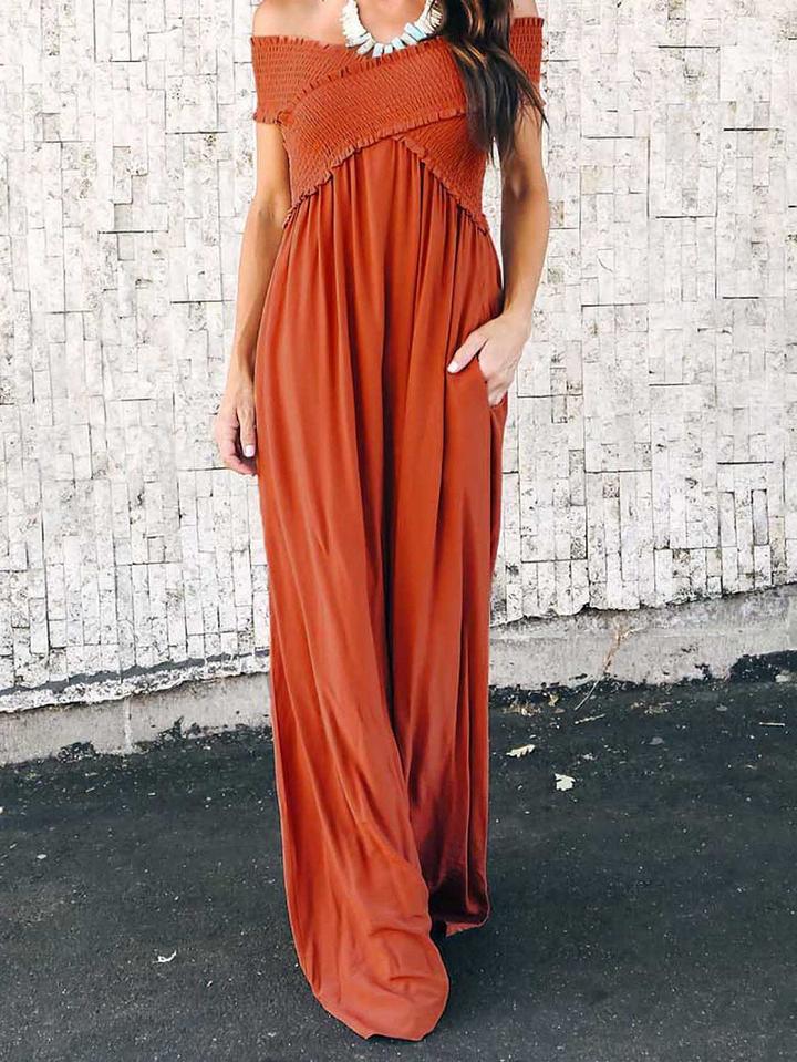 Choies Brown Off Shoulder Pocket Detail Chic Women Maxi Dress