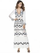 Choies White Plunge Print Floral Long Sleeve Maxi Dress