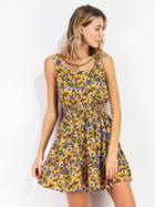 Choies Polychrome Floral Stretch Waist Sleeveless Mini Dress
