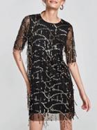 Choies Black Sequin Detail Mesh Panel Mini Dress