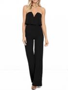 Choies Black Bandeau V-neck Ruffle Trim Open Back Romper Jumpsuit