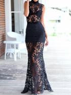 Choies Black High Neck Lace Sleeveless Bodycon Maxi Dress
