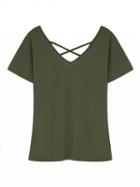 Choies Green V-neck Cross Strap Short Sleeve -shirt