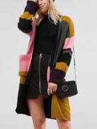 Choies Color Block Open Front Long Sleeve Longline Knit Cardigan