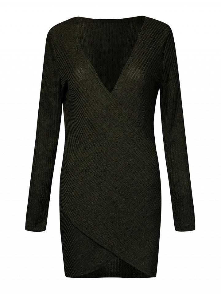 Choies Army Green V-neck Wrap Asymmetric Hem Bodycon Mini Dress