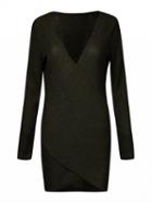 Choies Army Green V-neck Wrap Asymmetric Hem Bodycon Mini Dress