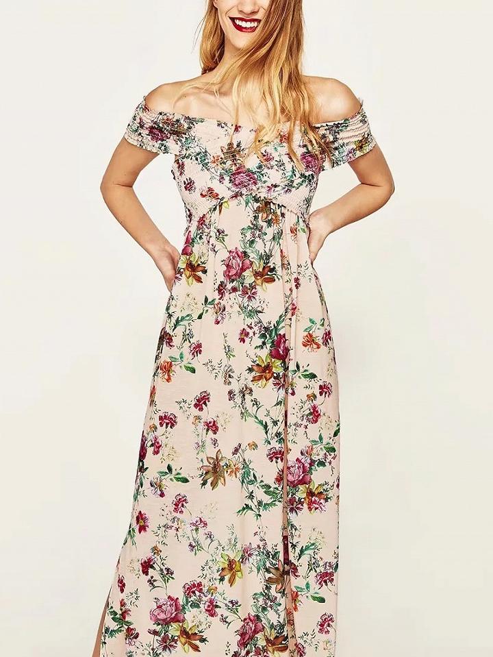 Choies Polychrome Floral Stretch Off Shoulder Maxi Dress