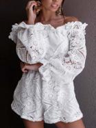 Choies White Off Shoulder Frill Lace Long Sleeve Romper