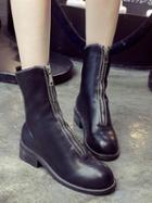 Choies Black Round Toe Zip Front Lather Look Boots