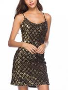 Choies Gold Argyle Spaghetti Strap Tie Back Sequin Mini Dress