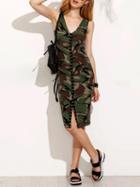 Choies Green Camo V Neck Eyelet Trim Hooded Tank Dress