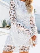 Choies White Cut Out Detail Flare Sleeve Chic Women Lace Mini Dress