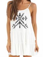 Choies White Cotton Spaghetti Strap Folk Print  Chic Women Mini Dress