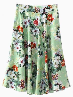 Choies Green Floral Zipper Side Skirt