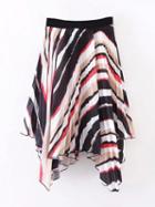 Choies Polychrome Stripe Asymmetric Hem Pleated Skirt