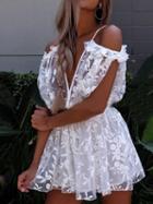 Choies White Spaghetti Strap Plunge Chic Women Sheer Mesh Romper Playsuit