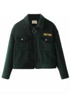 Choies Green Embroidery Letter Wool Blend Coat