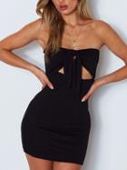 Choies Black Bandeau Tie Front Chic Women Bodycon Mini Dress