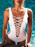 Choies White Lace Up Detail Swimsuit