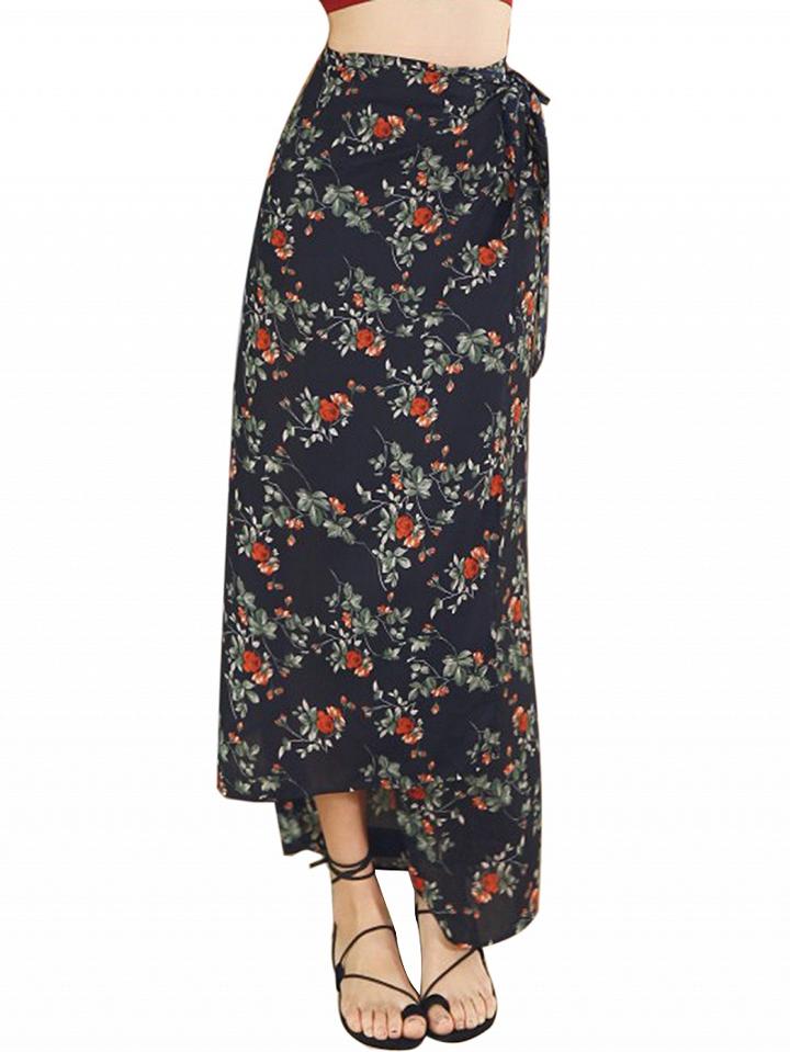 Choies Multicolor High Waist Floral Boho Wrap Maxi Skirt