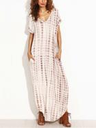 Choies White V-neck Thigh Split Side Print Detail Dress