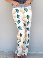 Choies White Pineapple Print Drawstring Waist Wide Leg Pants