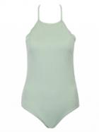 Choies Army Green Halter Low Back Scallop Trim Swimsuit