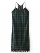 Choies Green Gingham Spaghetti Strap Lace Panel Dress