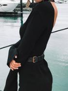 Choies Black Open Back Long Sleeve Chic Women Bodycon Mini Dress