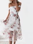 Choies Polychrome Off Shoulder Floral Overlay Midi Dress
