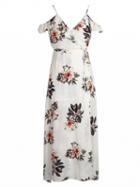 Choies Multicolor V-neck Floral Lace Up Back Side Split Maxi Dress