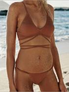 Choies Brown V-neck Chic Women Bikini Top And Bottom
