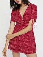 Choies Red V-neck Polka Dot Drawstring Cuff Tie Waist Mini Dress