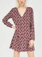 Choies Hot Pink V-neck Dog Print Long Sleeve Mini Dress