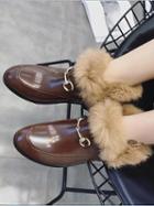 Choies Brown Metal Chain Detail Faux Fur Trim Ankle Boots