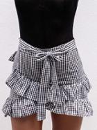 Choies Monochrome Gingham Cross Ruffle Tie Waist Mini Skirt