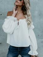 Choies White Off Shoulder Bow Tie Front Long Sleeve Blouse