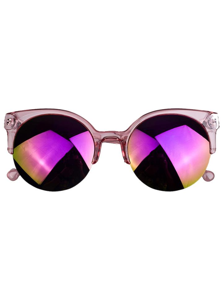 Choies Purple Half Frame Round Sunglasses With Mirror Lens