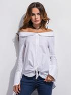 Choies White Off Shoulder Side Split Long Sleeve Shirt