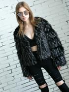 Choies Black Open Front Fluffy Faux Fur Coat